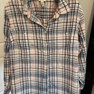 St. John's Bay Pink and Navy Plaid Button-Up Shirt size XXL